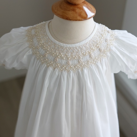Strasburg Dress ORIGINAL White Bishop Smocked Ecru Embroidery Pearls LIKE NEW - Picture 5 of 7